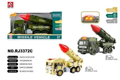 Машина Инерционная, Военная, Тополь, свет/звук, размер 35см*20см*13см
