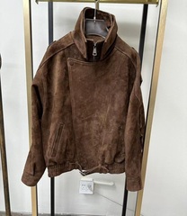 Бомбер "OVERSIZE" из замши "camel" с двойным воротником