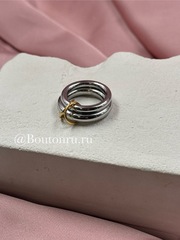 Кольцо двойное серебристое с золотыми соединительными кольцами
