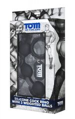 Анальные шарики Tom of Finland Silicone Cock Ring with 3 Weighted Balls - 