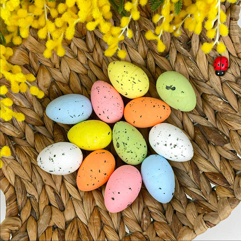 Яйцо разноцветное из пенопласта, Пастельные оттенки, пятнистые, пасхальный декор, размер 3*4 см, набор 10-12 шт.