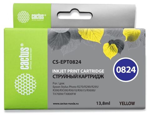 Картридж струйный Cactus CS-EPT0824 T0824 желтый (13.8мл) для Epson Stylus Photo R270, 290, RX590