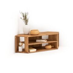 Тумба под телевизор угловая Эдгар 114х39.5х35 см деревянная с полками дизайнерская / Тумба под тв из массива дуба, натуральный дуб