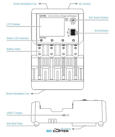 Зарядное устройство SkyRC MC5000 для цилиндрических батарей (Li/Na/Ni) x4, 80W (AC), 5A
