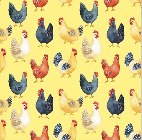 ПРЕДЗАКАЗ, КУРОЧКИ НА ЖЕЛТОМ, 100% хлопок