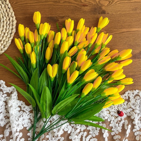 Крокусы-подснежники искусственные, Темно-желтые, набор 3 букета, 33 см, больше 60 бутонов в наборе