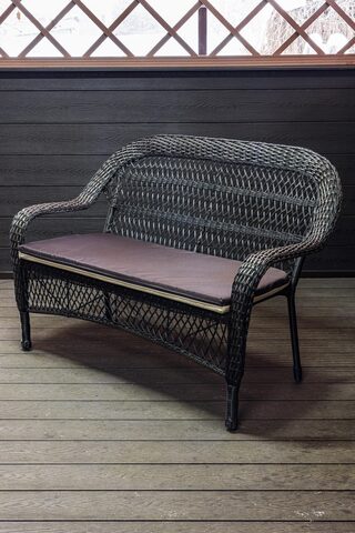 Двухместный диван из искусственного ротанга МЭДИСОН НЬЮ "MEDISON NEW" арт.A07202 dark brown с подушками на сидение