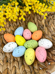 Яйцо разноцветное из пенопласта, Пастельные оттенки, пятнистые, пасхальный декор, размер 3*4 см, набор 10-12 шт.