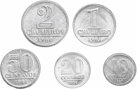Набор из 5 монет. Бразилия. 1956-1961 гг. XF-AU