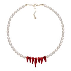 Чокер из натурального Жемчуга и Шипов натурального Коралла, gold