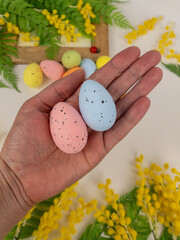 Яйцо разноцветное из пенопласта, Пастельные оттенки, пятнистые, пасхальный декор, размер 3*4 см, набор 10-12 шт.
