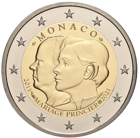 2 евро 2021 Монако 10-ая годовщина свадьбы Альберта и Шарлин