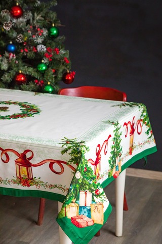 Скатерть 168х450см Mix&Match Home Елочка белая с принтом