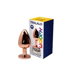 Анальная пробка золотистого цвета с белым кристаллом Tralalo от WOOOMY  (M: 8*3,4 см.)