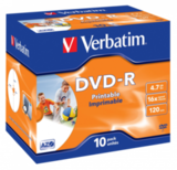 Оптический диск Verbatim DVD-R 4.7GB 16X AZO Wide Inkjet Printable ID Brand, Slim Case, 10 шт