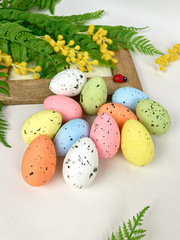 Яйцо разноцветное из пенопласта, Пастельные оттенки, пятнистые, пасхальный декор, размер 3*4 см, набор 10-12 шт.