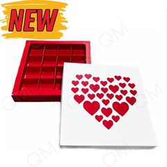 Коробка для конфет бело-красная с сердечками 200*200*30 мм (16), 25шт