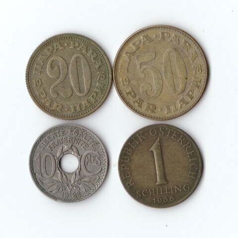 Набор монет 4 шт. Югославия, Франция, Австрия 1922,66,75,78 г. XF