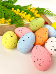 Яйцо разноцветное из пенопласта, Пастельные оттенки, пятнистые, пасхальный декор, размер 3*4 см, набор 10-12 шт.