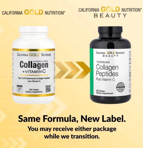 California Gold Nutrition, Гидролизованные коллагеновые пептиды + витамин С, тип I и III, 6000 мг на порцию, 250 таблеток