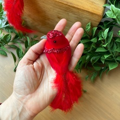 Птички Красные перьевые, на зажиме, 14-16 см, набор 3 шт