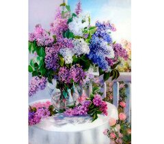 
          Алмазная мозаика Alingar, на подрамнике, с полным заполнением, (глянц.), 30х40 см, 20 цветов, "Букет сирени"