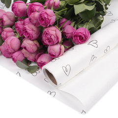 Упаковочная пленка/для цветов, Матовая, Сердечки, Белый, 65 мкм, 0,58*10 м