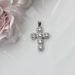 Подвеска Крестик с белыми фианитами 27*19 мм, родий, П991