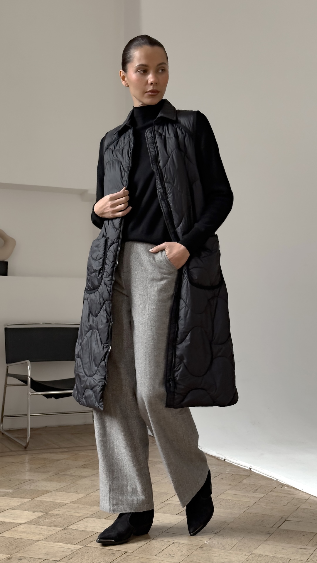 Стеганый удлиненный жилет