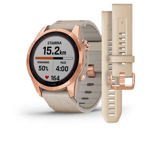 Garmin fenix 7s Sapphire Solar - Rose Gold Titanium with Leather