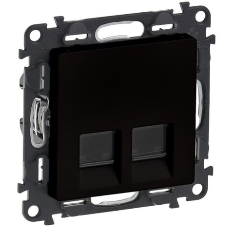 Розетка компьютерная двойная RJ 45 6e UTP. Цвет Чёрный матовый. Legrand Valena Life (Легранд Валена Лайф). 753043+756422