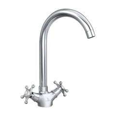 Смеситель СЛАВЕН СЛ-ДВ-И22 серия Город для мойки, металлизированные маховики 5-лучевые, с гибкой подводкой 50мм