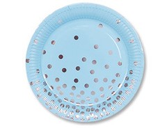 Тарелки Горошек серебряный на голубом, 23 см, 6 шт.