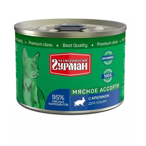 Мясное ассорти ИЗ КРОЛИКА для кошек 190 г влажный корм Четвероногий Гурман