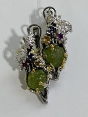 Хризолит (серьги из серебра)
