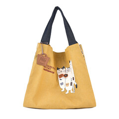 Сумка-шоппер большая с 2 отсеками на кнопке-магните, "NEKOMARUKE", желтый, 23-6520-2, KUSUGURU