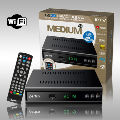Цифровая приставка DVB-T2/C «MEDIUM», Wi-Fi, IPTV, HDMI, 2 USB, обучаемый пульт ДУ
