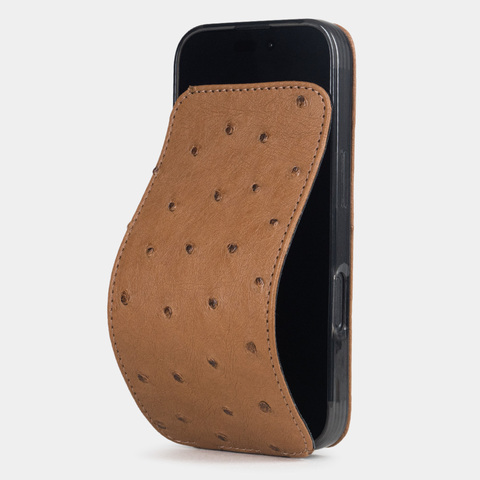 Кожаный чехол для iPhone 16 Pro, страус цвета карамель