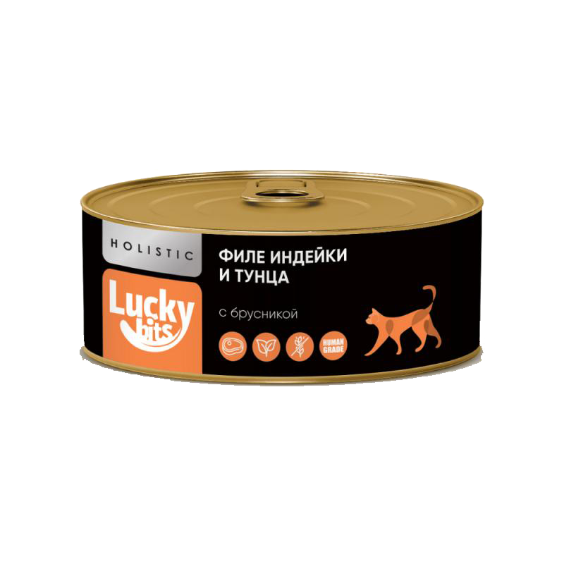 Lucky bits консервы для кошек филе индейки и тунца с брусникой 100гр.