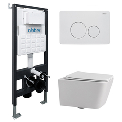 Abber AC1201-AC0105-AC0121MW Комплект подвесной унитаз Abber Rechteck AC1201 белый с инсталляцией AC0105 и кнопкой AC0121MW белая матовая фото