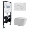 Abber AC1201-AC0105-AC0121MW Комплект подвесной унитаз Abber Rechteck AC1201 белый с инсталляцией AC0105 и кнопкой AC0121MW белая матовая