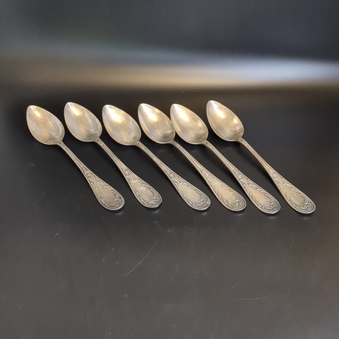 Набор столовых ложек Пламя на 6 персон, МНЦ (медь-никель-цинк), Оленегорский механический завод, СССР, 1970-1980 гг.