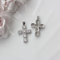 Подвеска Крестик с белыми фианитами 27*19 мм, родий, П991