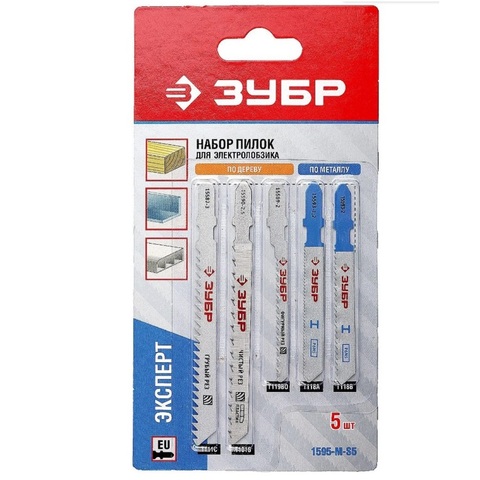 ЗУБР T-хвост., по дереву и металлу, 5 шт, набор полотен для лобзика (1595-M-S5)