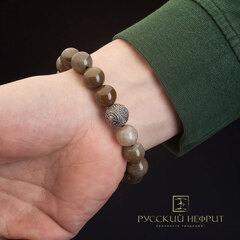 Браслет "Колесо Судьбы". Табачный нефрит. 12мм