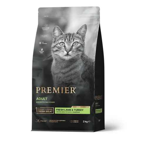 Сухой корм Premier Cat Lamb&Turkey ADULT свежий ягненок и индейка для кошек, 2 кг (Премьер)