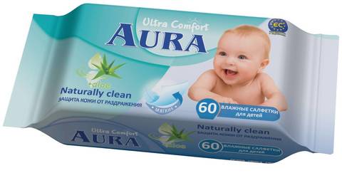 Салфетки влажные "Aura" Ultra Comfort для детей 60шт