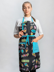 Фартук повара черный "Мороженное" лямки бирюза