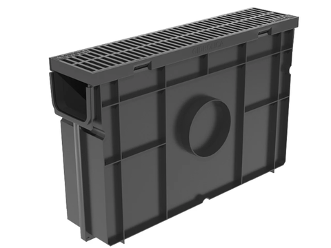 Комплект Gidrolica Light: пескоуловитель для пластиковых лотков ПУ 10.11,5.32 с решеткой РВ-10.11.50 пластиковой, кл. A15