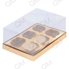 Коробка под капкейки с пластиковой крышкой 235*160*100 мм (6) (золото) ПРЕМИУМ, 50шт